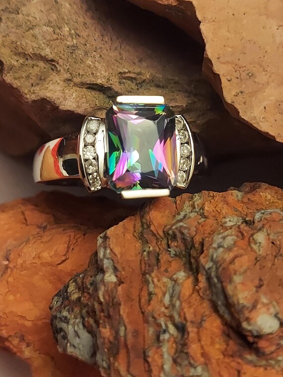 14K White Gold Ladies Synthetic Alexandrite and Diamond Ring