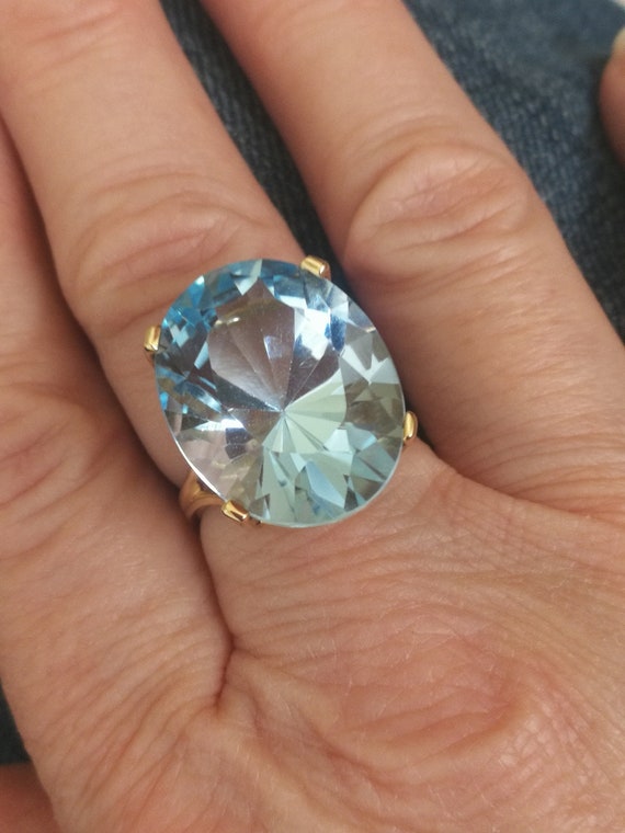 14K Large Swiss Blue Topaz Ring