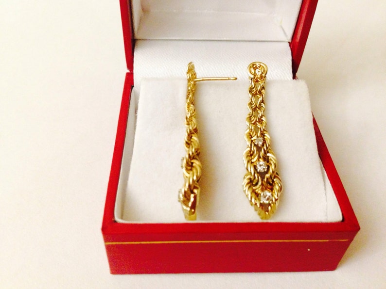 14K Gold Rope Chain & Diamond Earrings Etsy