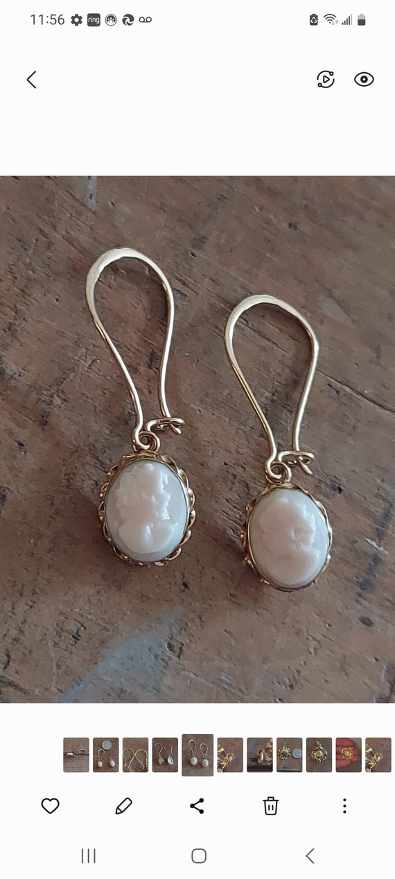 14K Dangly Cameo Earrings