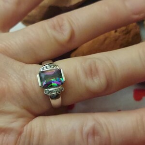 14K White Gold Ladies Synthetic Alexandrite and Diamond Ring image 9