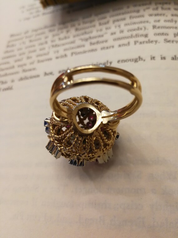 18K Gold Heavy Emerald, Sapphire, Ruby Ring - image 7