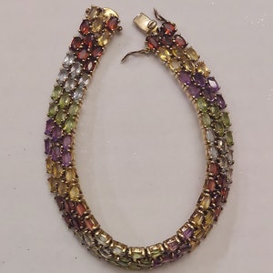 Sterling Silver Wide  Multi Gemstone Bracelet