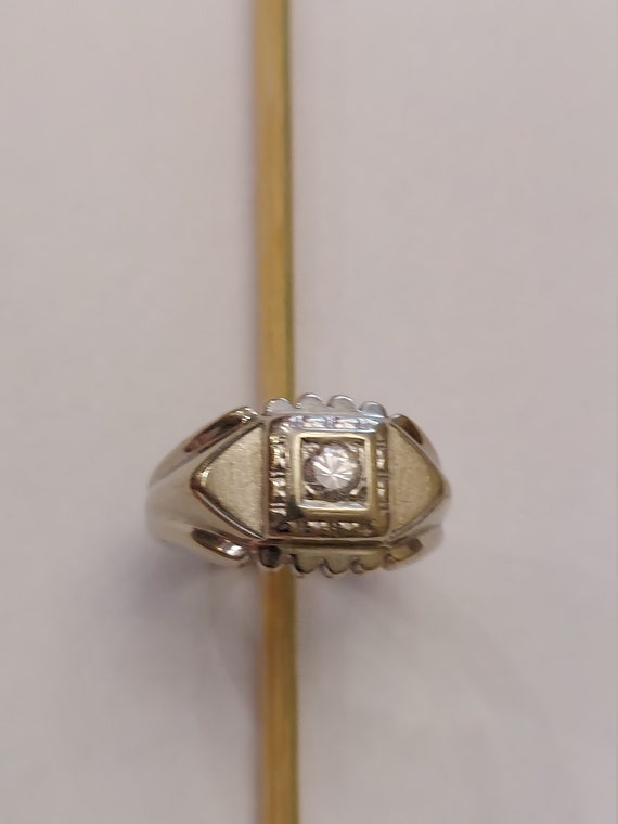 14K White Gold Vintage men's Diamond Ring Gem