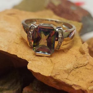 14K White Gold Ladies Synthetic Alexandrite and Diamond Ring image 2