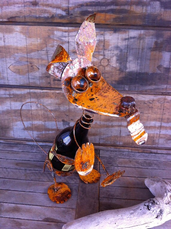 Metal Dog SculptureMetal artBottle ArtMetal Yard Etsy