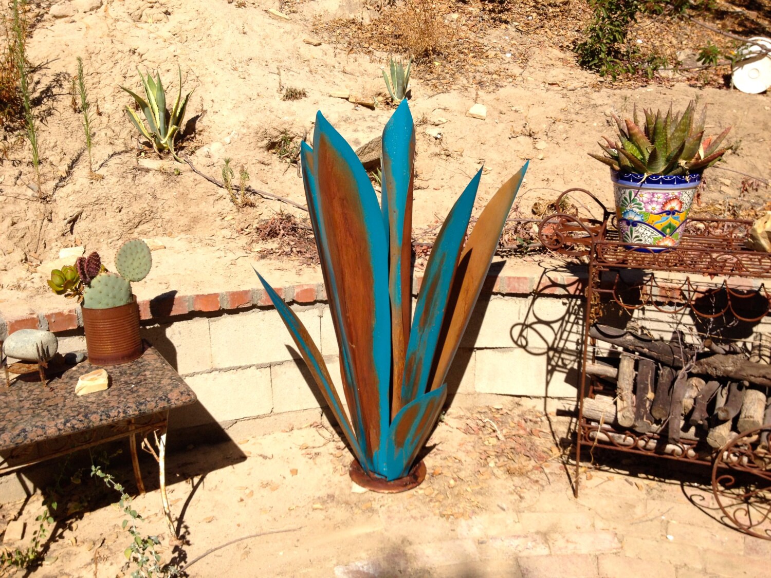 Massive Blue Rustic Tequila Agave Metal Garden Sculpture Etsy