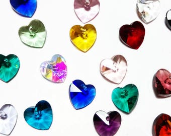 Crystal Heart Pendant, Mix Colors, 10mm/14mm [HIGH QUALITY]