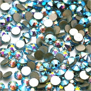 Aquamarine AB (202AB) Swarovski New 2088 Xirius Crystal Flatback No-Hotfix Round Rhinestones (ss12-ss30) Nail Art