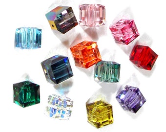 4mm / 6mm / 8mm SWAROVSKI Genuine Crystal 5601 Cube Beads Mix Colors