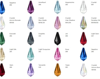 SWAROVSKI Genuine Crystal Teardrop Pendant (6000) Mix Colors Or Various colors 11x5.5mm / 13x6.5mm / 15x7.5mm /22x11mm /28x14mm