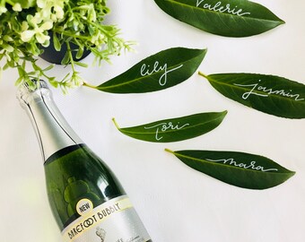 Bridesmaid Bridal Party & Bachelorette Bag Natural Leaf Name Hang Tag