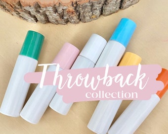 Colección Retro: Set de 6 frascos roll-on de perfume con aceites esenciales de 5 ml y 10 ml.