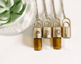 Boho Roller Bottle Essential Oil Necklace : Stamped Rainbow