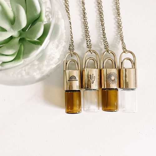 Boho Roller Bottle Essential Oil Necklace Stamped Rainbow Etsy