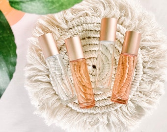 Dusty Rose & Clear 10 ml Glass Essential Oil Roller Bottles |