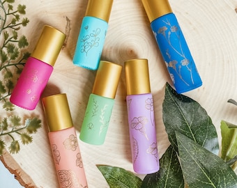 Cheerful Blooms 5ml & 10ml Matte Glass Essential Oil Roller Bottles