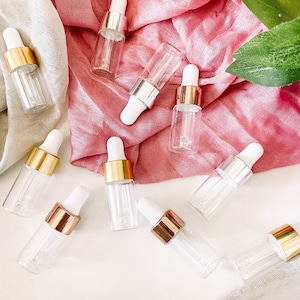 1ml & 3ml Mini Glass Essential Oil Dropper Bottle Rose Gold Silver Gold Cap Diffuser Bomb