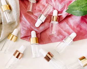 1ml & 3ml Mini Glass Essential Oil Dropper Bottle Rose Gold Silver Gold Cap Diffuser Bomb
