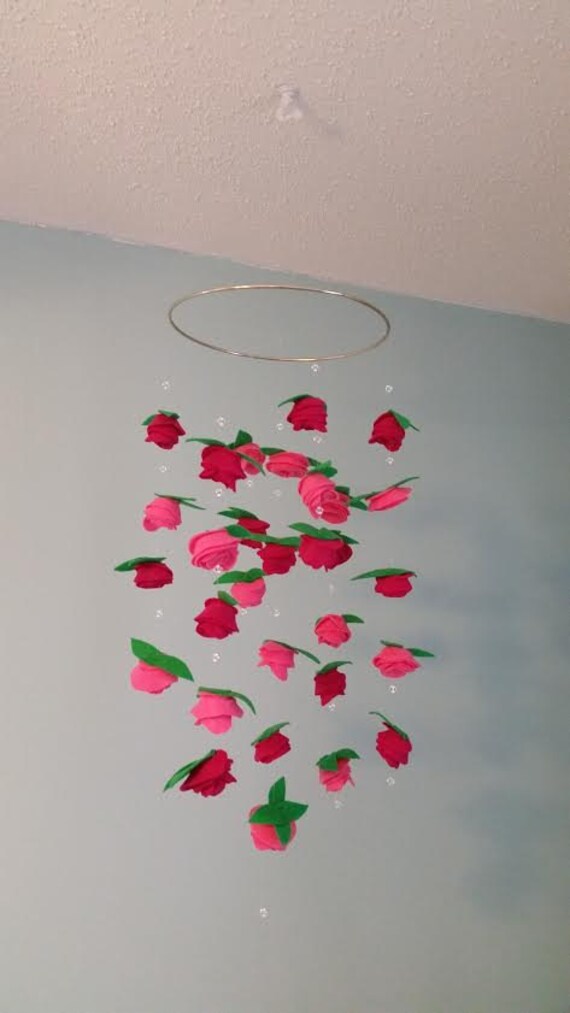 Felt Flower Hanging Crib Rose Mobile Candy Pink And Raspberry Nursery Decor Floral Ceiling Mobile Wedding Decor Baby Mobile Nursery