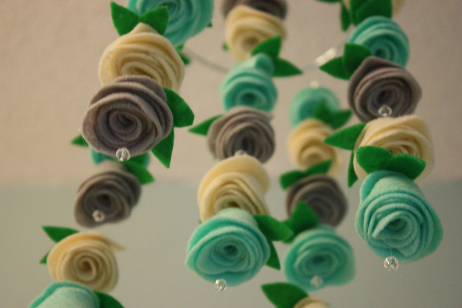 Felt Flower Hanging Crib Rose Mobile Light Mint Green/Blue Etsy