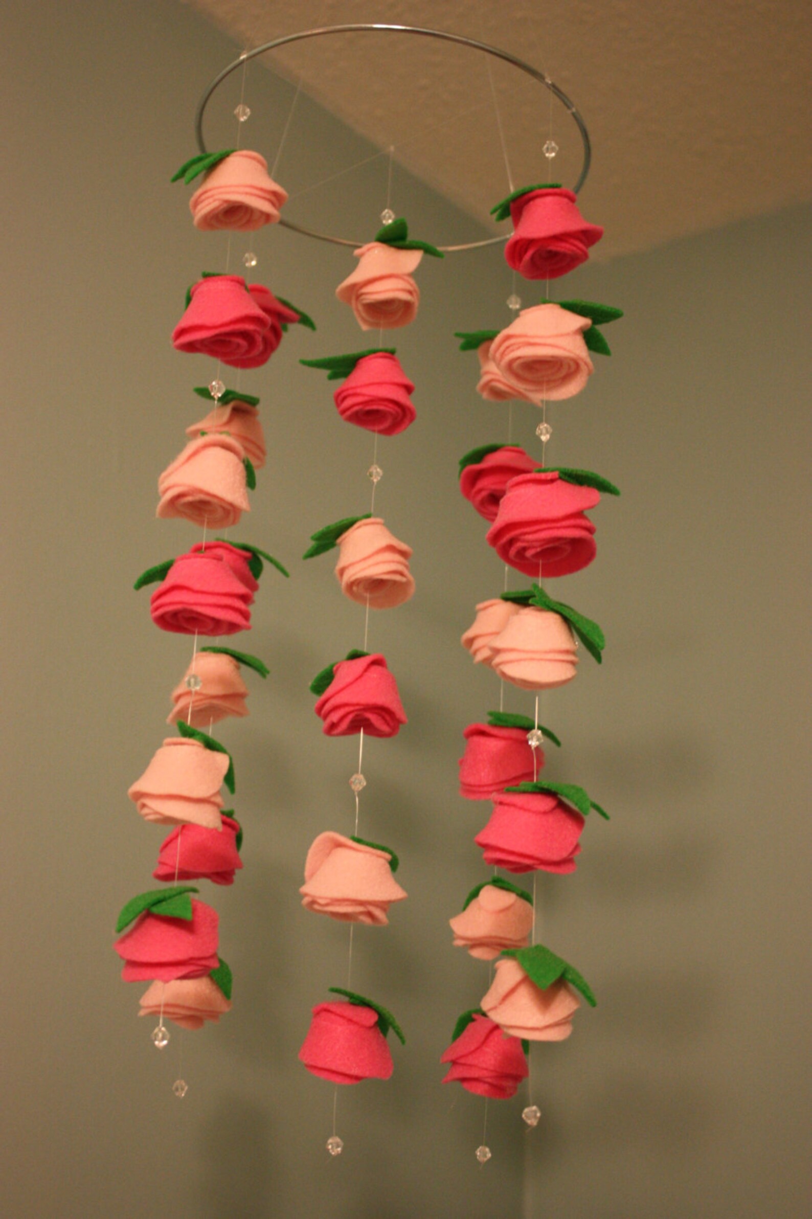 Felt Flower Hanging Crib Rose Mobile Baby Pink and Candy Pink Etsy