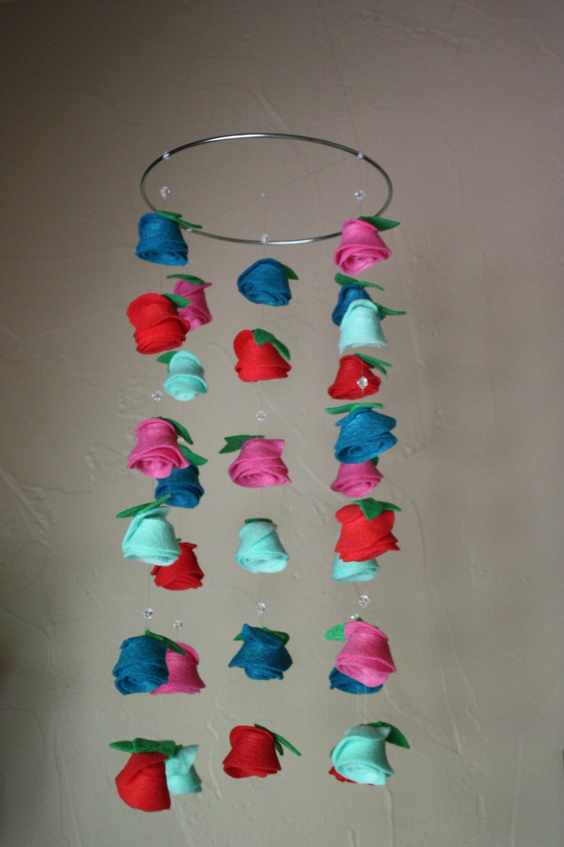 Felt Flower hanging Crib Rose Mobile Candy Pink Aqua Mint Etsy