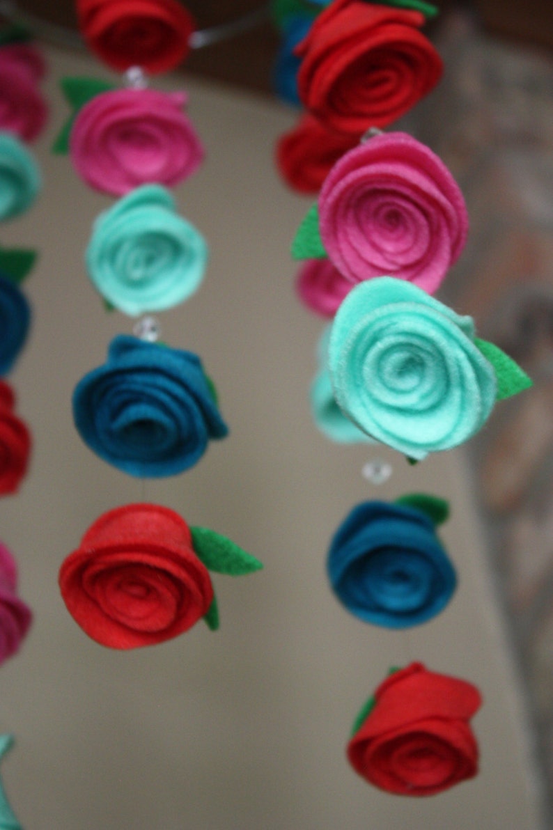 Felt Flower hanging Crib Rose Mobile Candy Pink Aqua Mint Etsy
