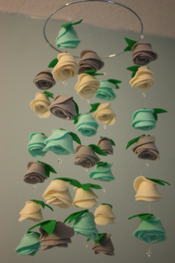 Felt Flower Hanging Crib Rose Mobile Light Mint Green/Blue Etsy