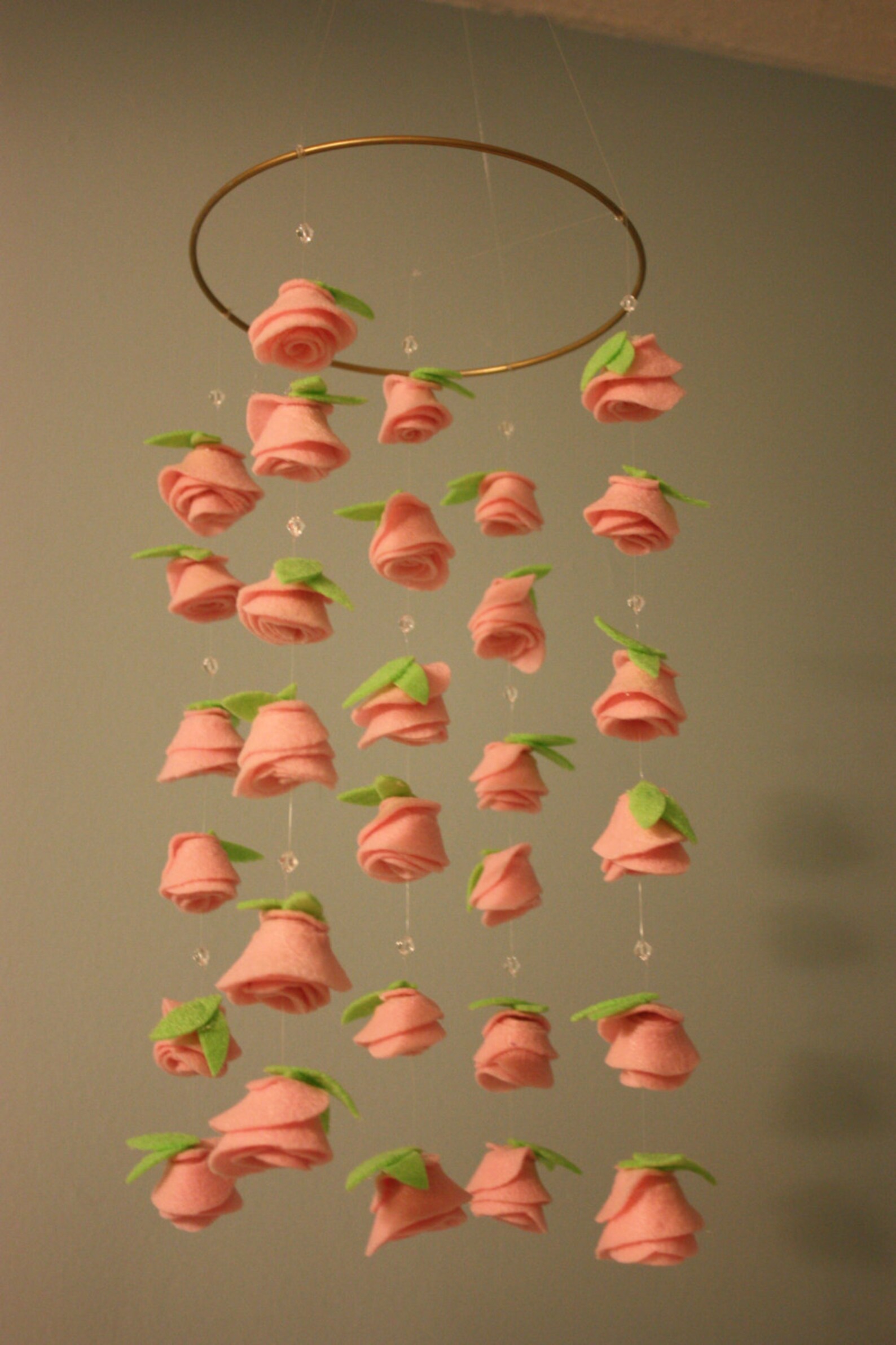 Felt Flower Hanging Crib Rose Mobile Baby Pink Neon Green Etsy
