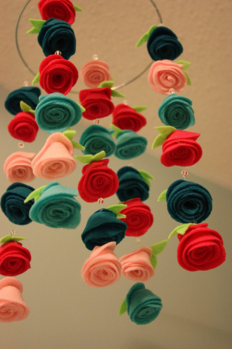 Felt Flower Hanging Crib Rose Mobile Lagoon Aqua Shocking Etsy