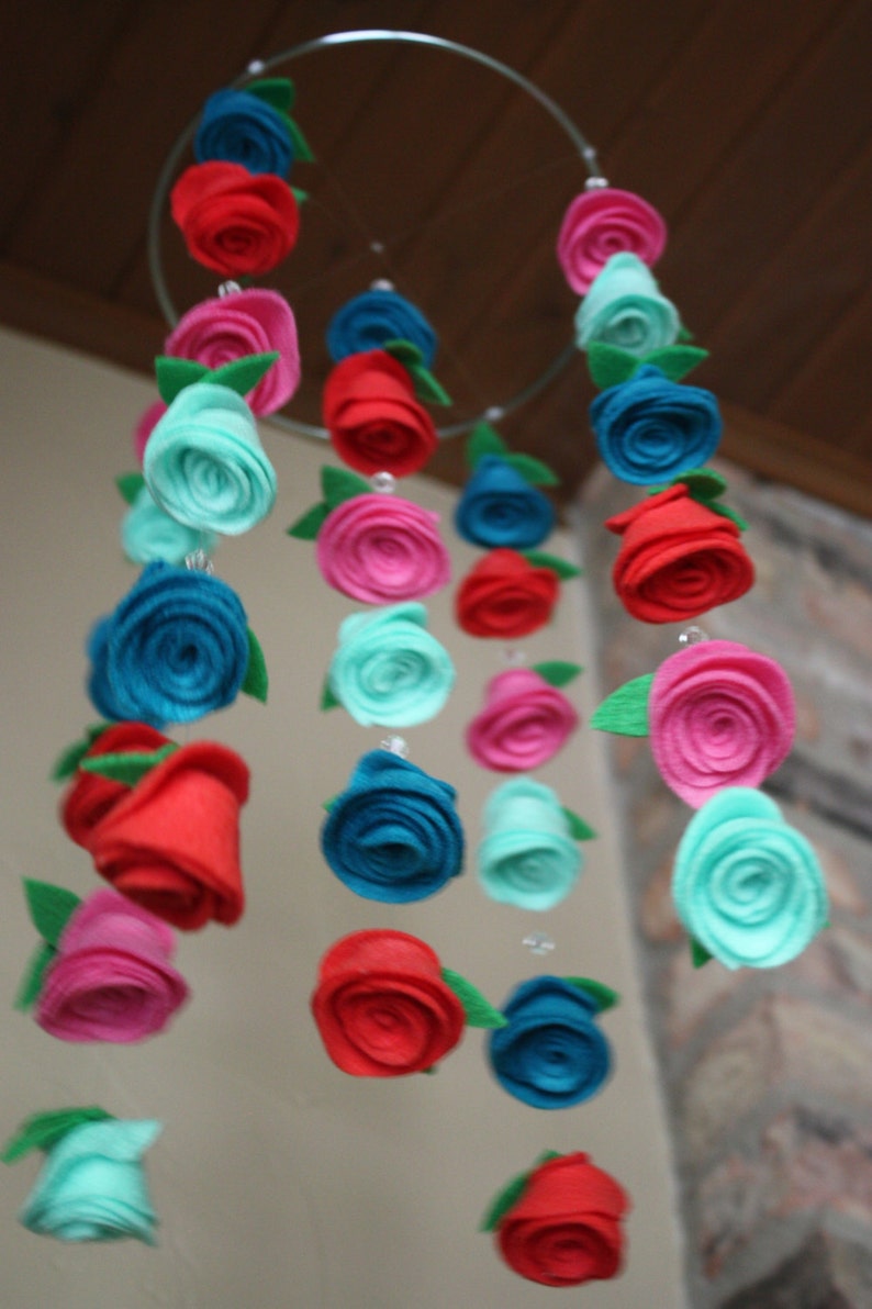 Felt Flower hanging Crib Rose Mobile Candy Pink Aqua Mint Etsy