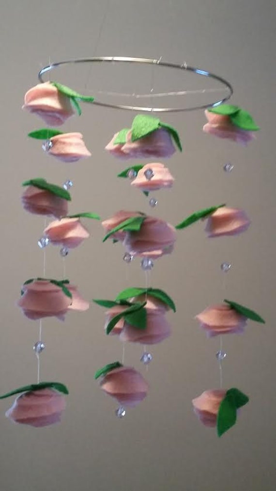 Felt Flower Hanging Crib Rose Mobile Baby Pink Nursery Decor Etsy