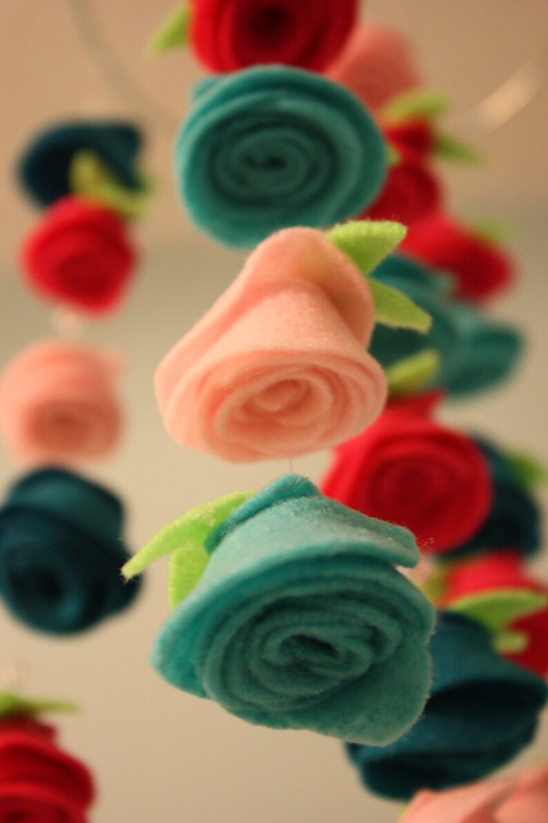 Felt Flower Hanging Crib Rose Mobile Lagoon Aqua Shocking Etsy
