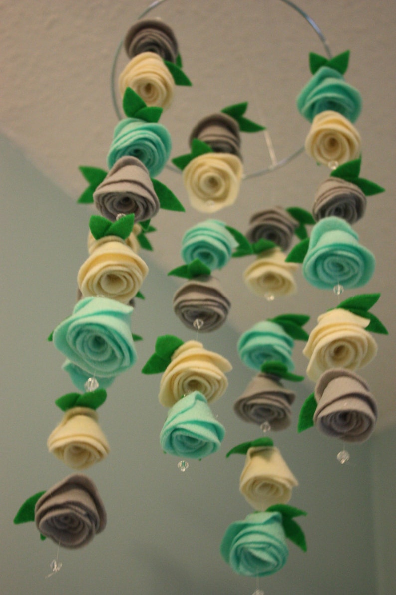 Felt Flower Hanging Crib Rose Mobile Light Mint Green/Blue Etsy