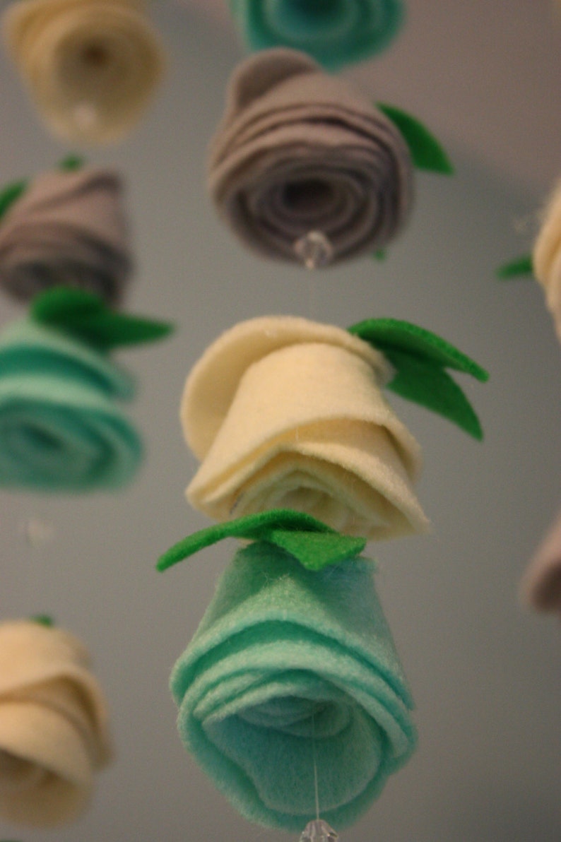 Felt Flower Hanging Crib Rose Mobile Light Mint Green/Blue Etsy
