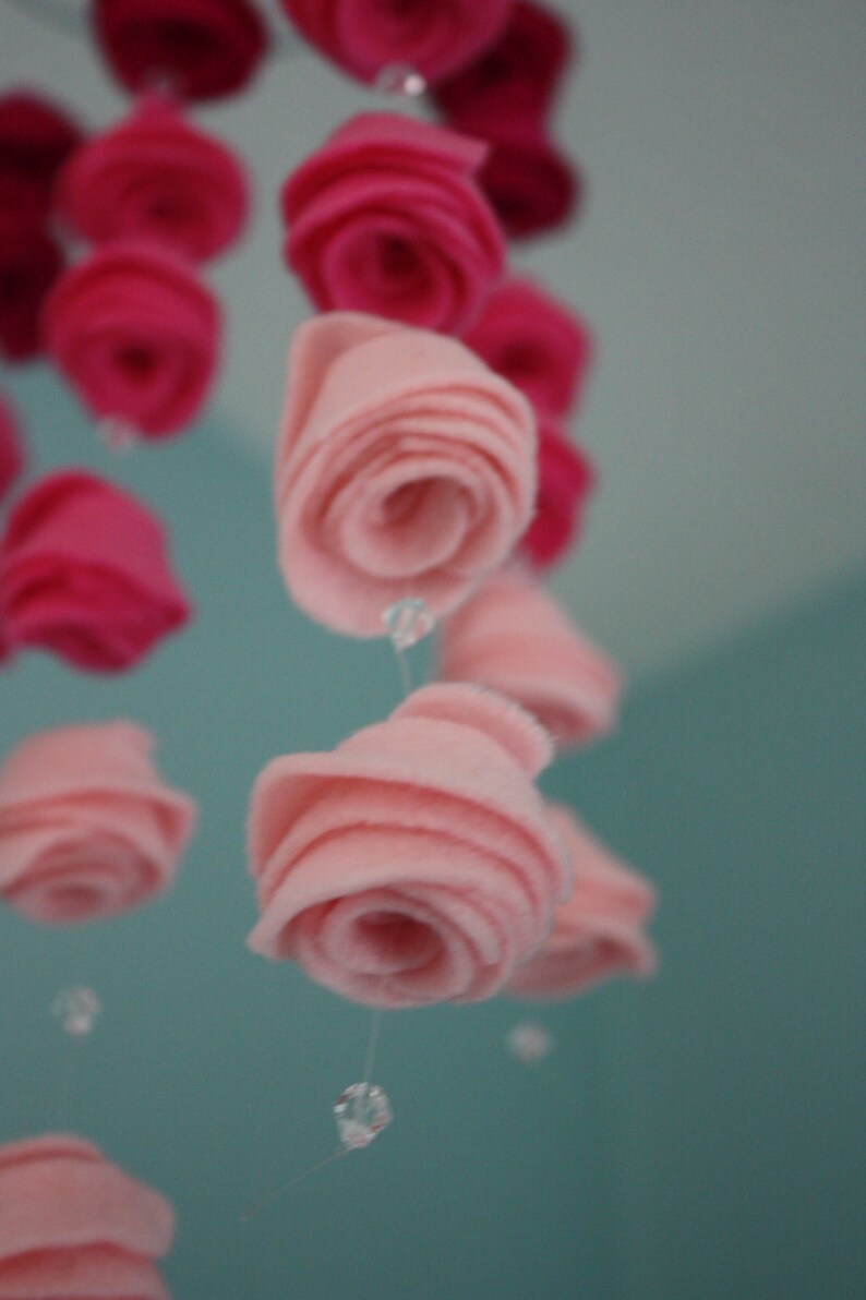 Hanging Crib Mobile Ombre Felt Flower Rose Mobile Raspberry Etsy