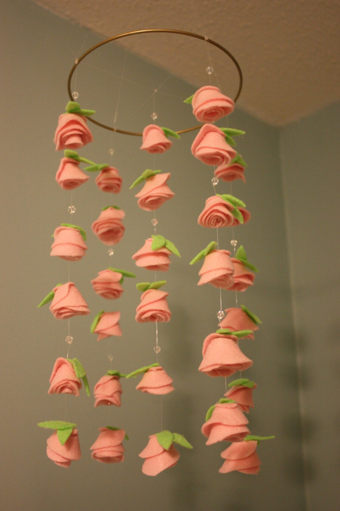 Felt Flower Hanging Crib Rose Mobile Baby Pink Neon Green Etsy