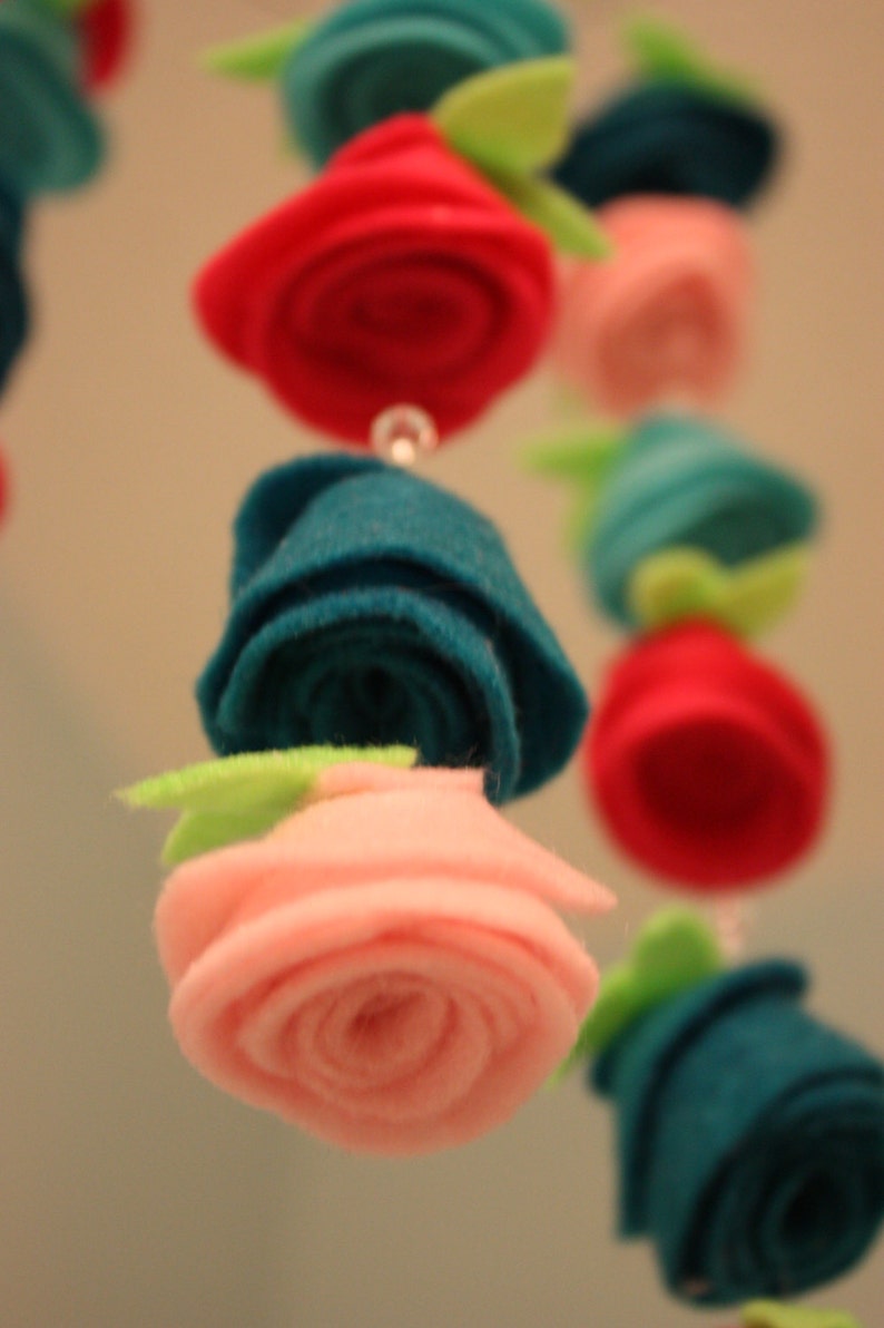 Felt Flower Hanging Crib Rose Mobile Lagoon Aqua Shocking Etsy