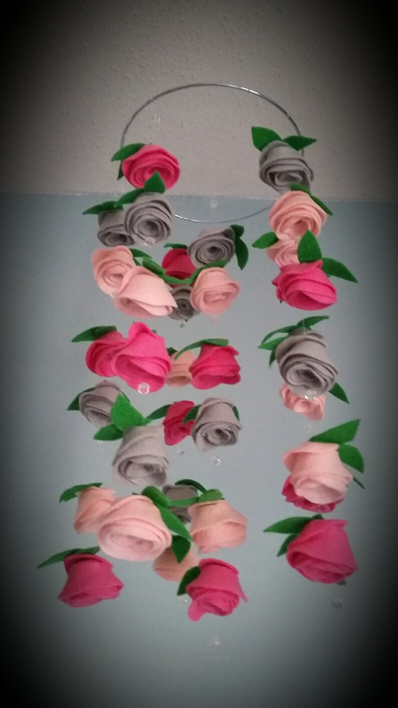 Felt Flower hanging Crib Rose Mobile Candy Pink Baby Pink Etsy