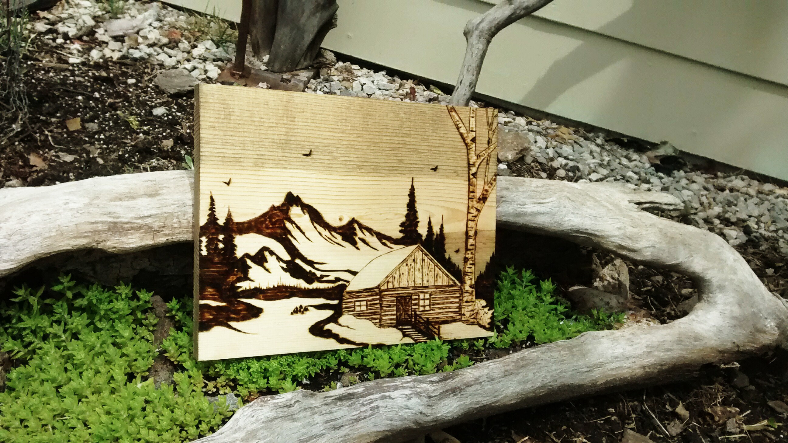 Pyrography Wood burning art Mountain abstact Pine scene Etsy