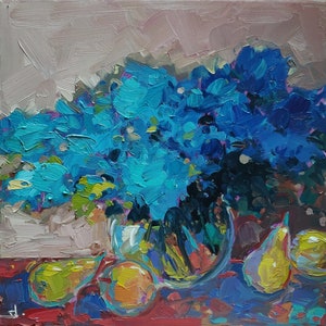 Blue Flowers Oil Painting | Still Life Kitchen Décor