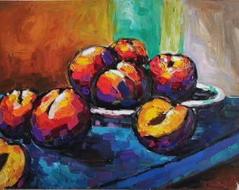 Peaches Oil Painting | Impressionist Kitchen Wall Décor