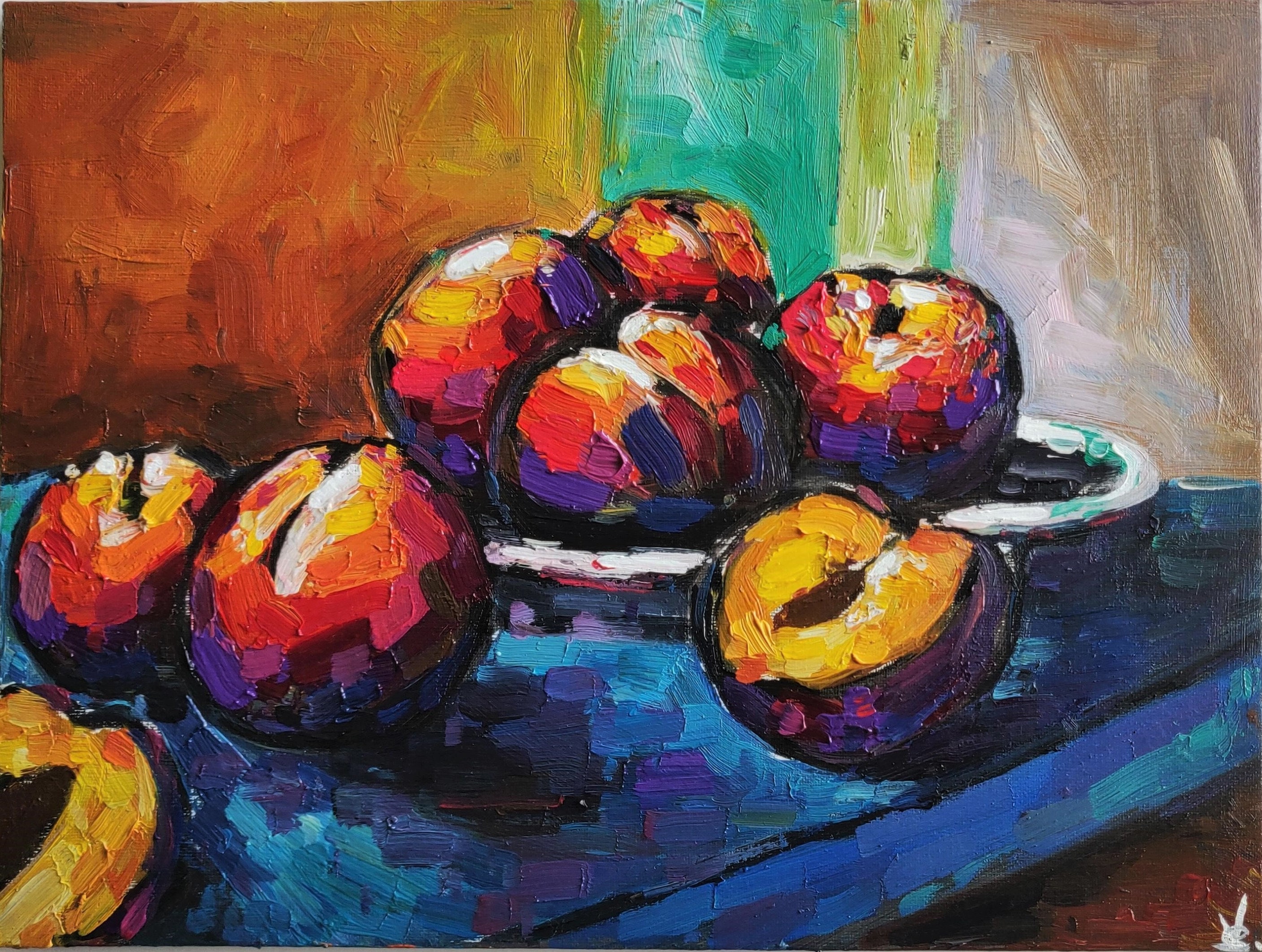 Peach Oil Painting Fruit Bowl Kitchen Painting Etsy