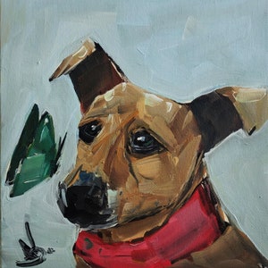 Brown Dog Oil Painting | Pet Portrait Whimsical Art