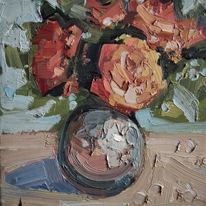 Pintura al óleo de flores de naranja / Arte de pared impresionista