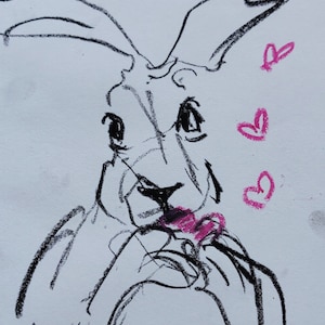 Whimsical Hare Oil Pastel Drawing | A4 Minimalist Décor