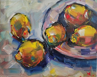 Lemons Oil Painting | Impressionist Kitchen Artwork