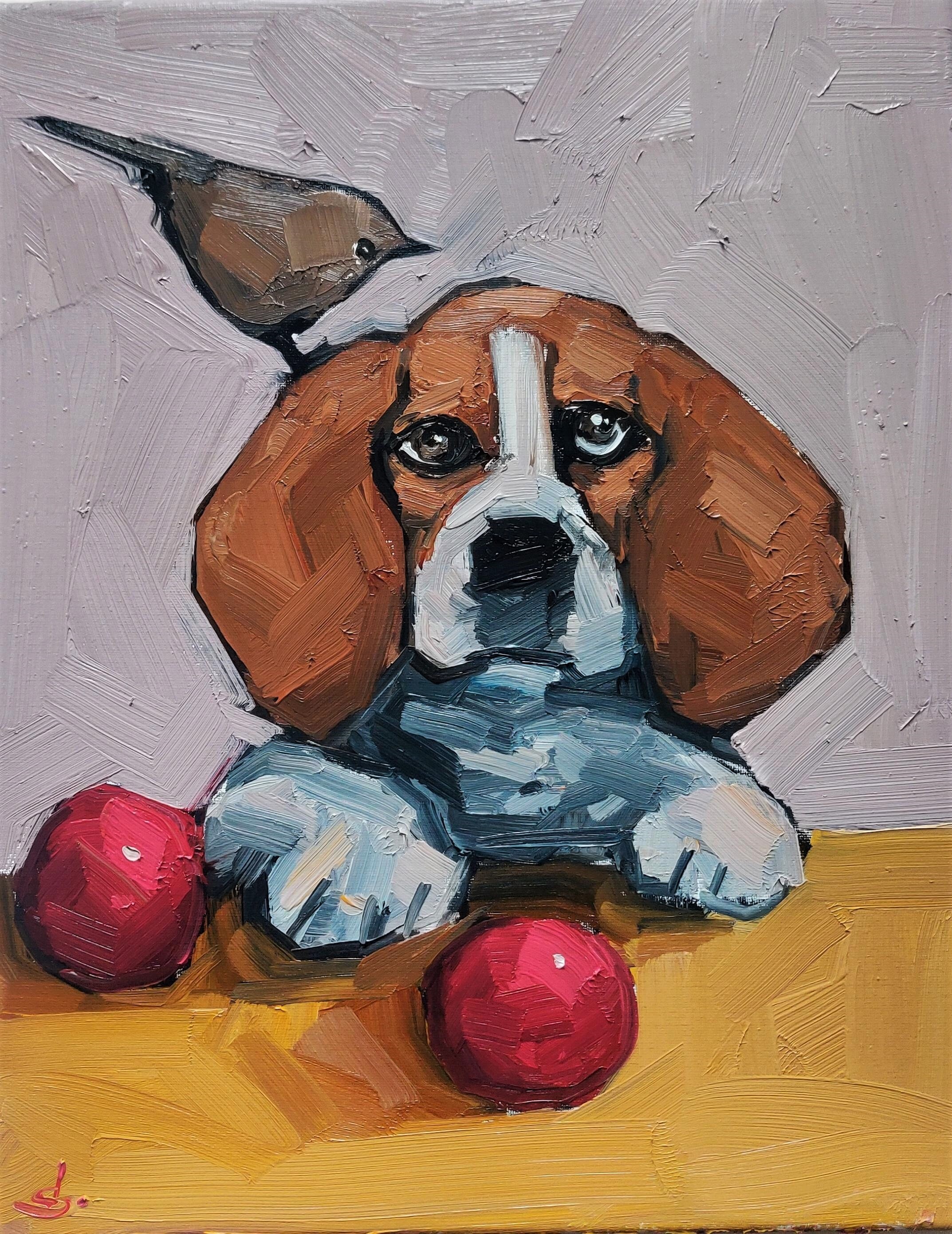Beagle oil store painting