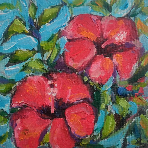 Peinture à l’huile de fleur d’hibiscus | Décor floral impressionniste